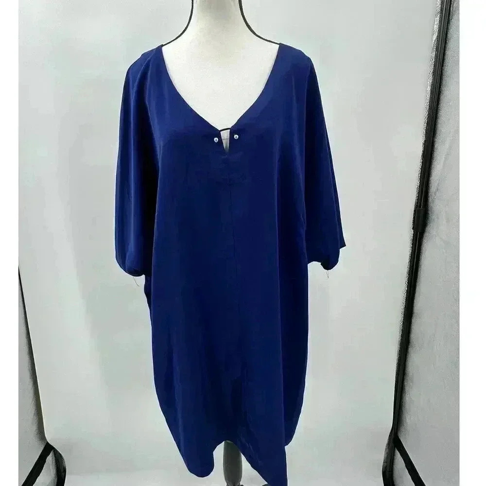 ELOQUII‎ Navy Blue V Neck Batwing Sleeve Knee Length Dress Plus Size 22/24